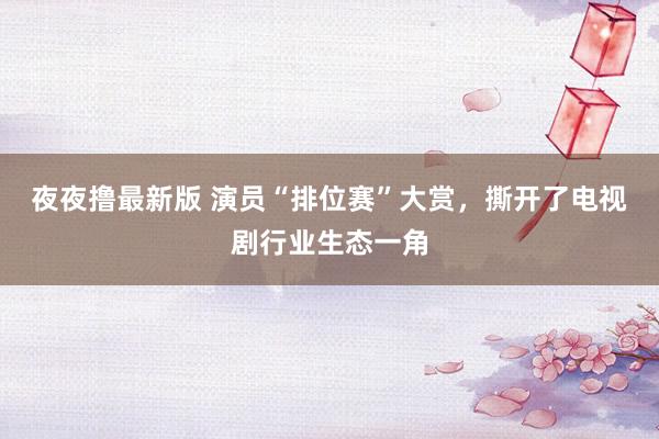 夜夜撸最新版 演员“排位赛”大赏，撕开了电视剧行业生态一角